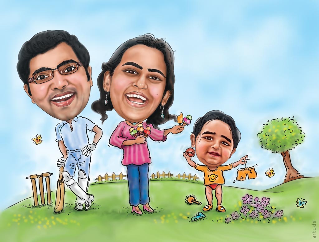 happy family caricature