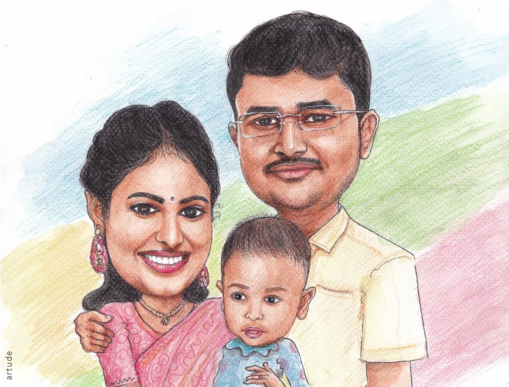 happy family caricature