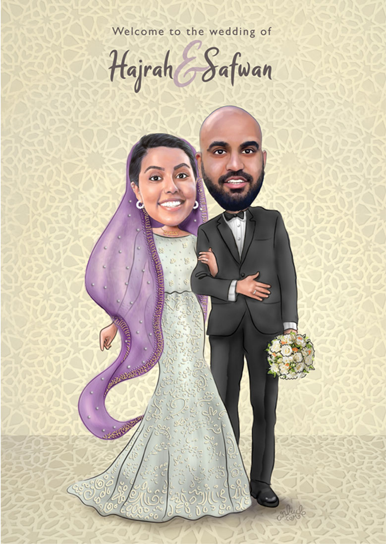 personalized wedding backdrop with caricature 